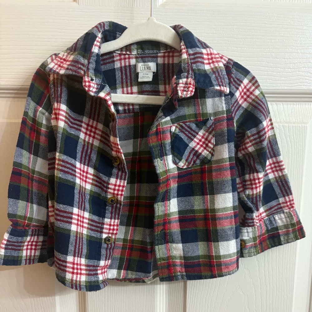Laughing Llama Plaid Button-Up Shirt